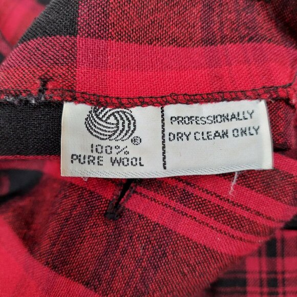Women's Pure Wool Red Black Plaid Fit & Flare Long Sleeve Shirt Dress Casual - Picture 3 of 7